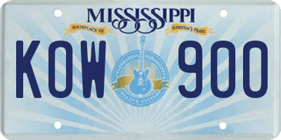 MS license plate KOW900