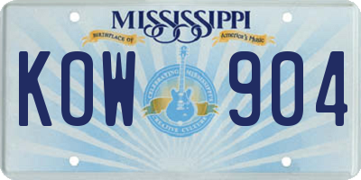 MS license plate KOW904