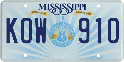 MS license plate KOW910