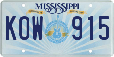 MS license plate KOW915