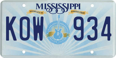 MS license plate KOW934