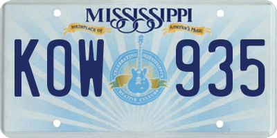 MS license plate KOW935