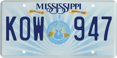 MS license plate KOW947