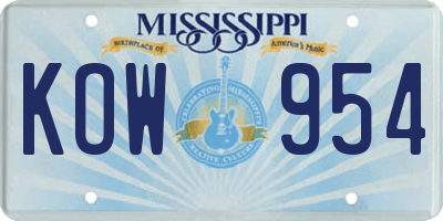 MS license plate KOW954