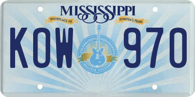 MS license plate KOW970