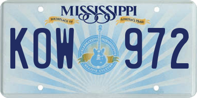 MS license plate KOW972