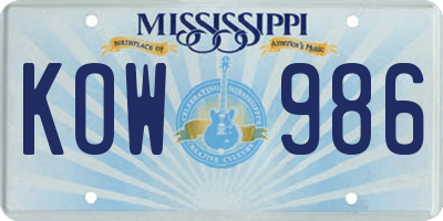 MS license plate KOW986