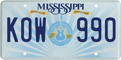MS license plate KOW990