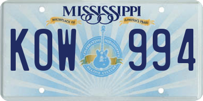 MS license plate KOW994