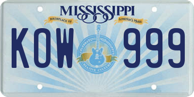 MS license plate KOW999