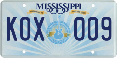 MS license plate KOX009