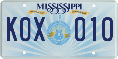 MS license plate KOX010