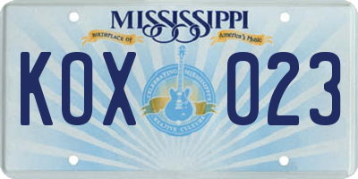 MS license plate KOX023