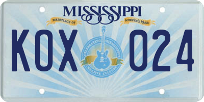 MS license plate KOX024