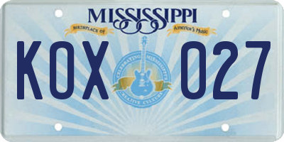 MS license plate KOX027