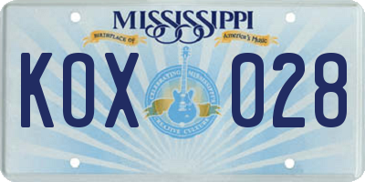 MS license plate KOX028