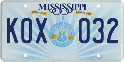 MS license plate KOX032