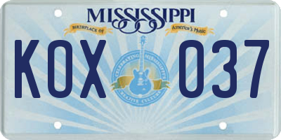 MS license plate KOX037