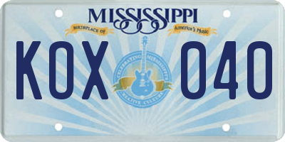MS license plate KOX040