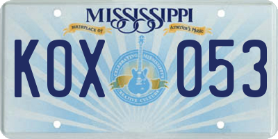 MS license plate KOX053
