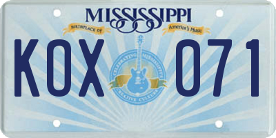MS license plate KOX071
