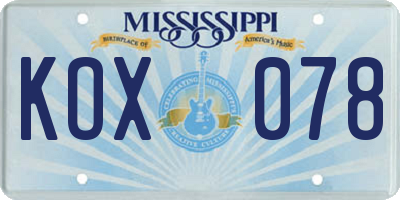 MS license plate KOX078