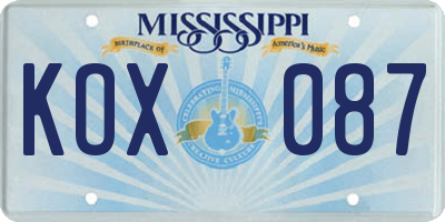 MS license plate KOX087