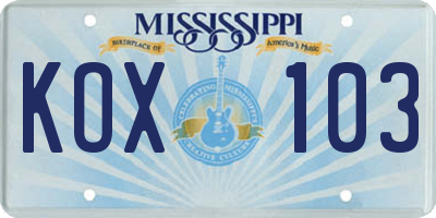 MS license plate KOX103