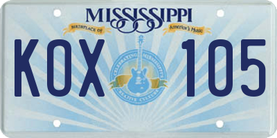 MS license plate KOX105