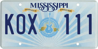 MS license plate KOX111