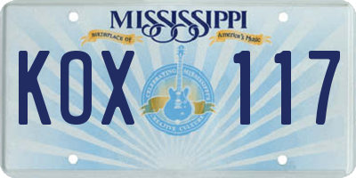 MS license plate KOX117