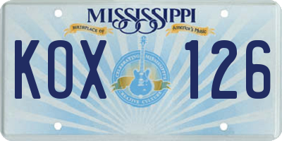MS license plate KOX126