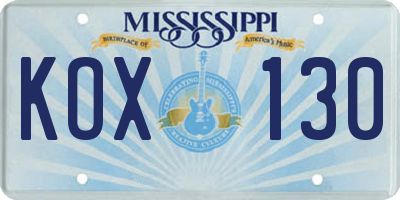 MS license plate KOX130