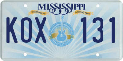 MS license plate KOX131