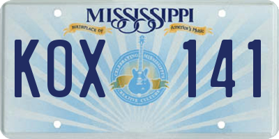 MS license plate KOX141