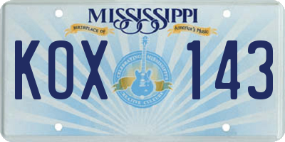 MS license plate KOX143