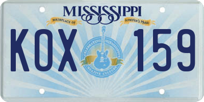 MS license plate KOX159
