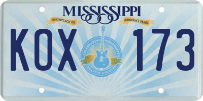 MS license plate KOX173