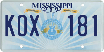 MS license plate KOX181