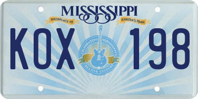 MS license plate KOX198