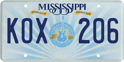 MS license plate KOX206