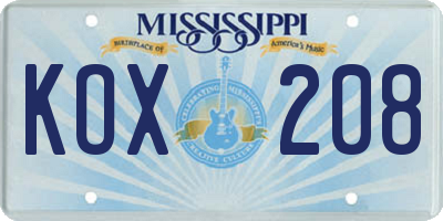 MS license plate KOX208