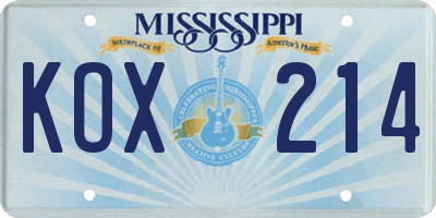 MS license plate KOX214