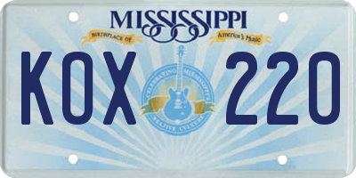 MS license plate KOX220