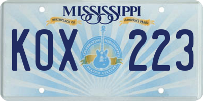 MS license plate KOX223