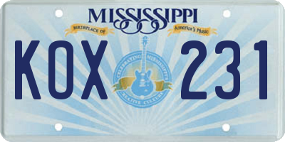 MS license plate KOX231