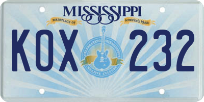MS license plate KOX232