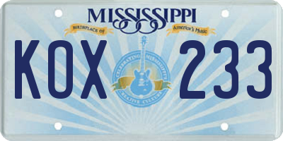 MS license plate KOX233