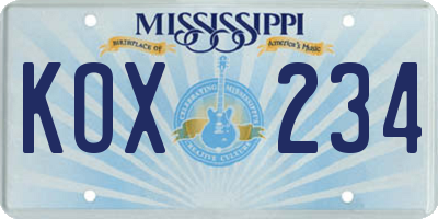 MS license plate KOX234