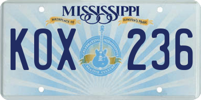 MS license plate KOX236